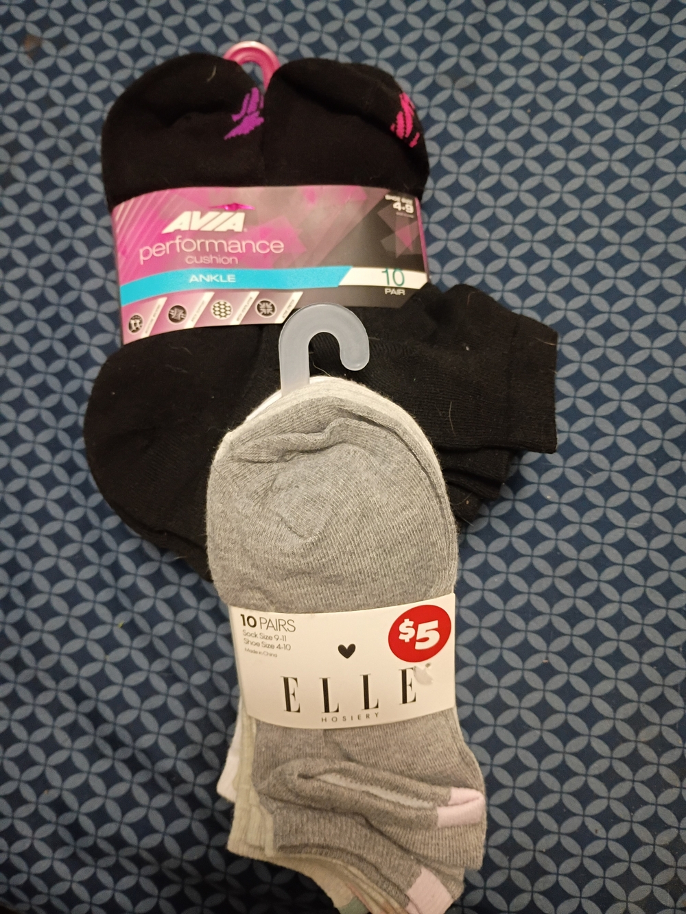 Avia Black Athletic Ankle Socks with Pink Accent - 10 Pack ,and Elle Multi Pack